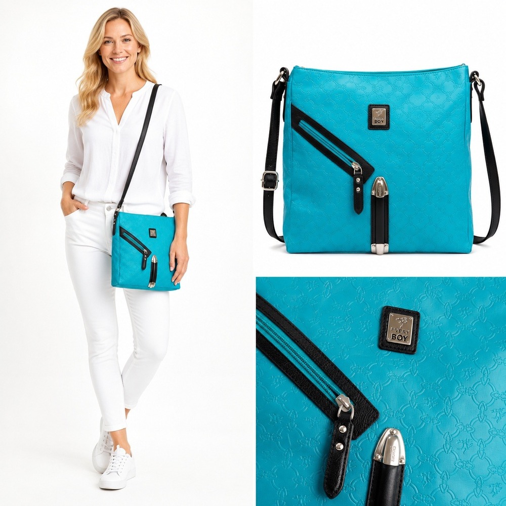 Piero Guidi Every Boy‎ Crossbody Bag Aqua Blue Black 21 Drop Italy Designer OS